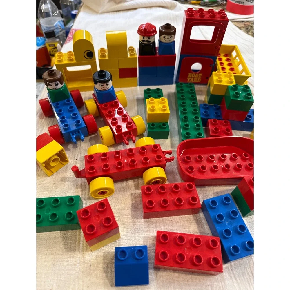 Vintage LEGO Duplo Mixed Lot Building Blocks Vehicles Figures Boat Yard Set